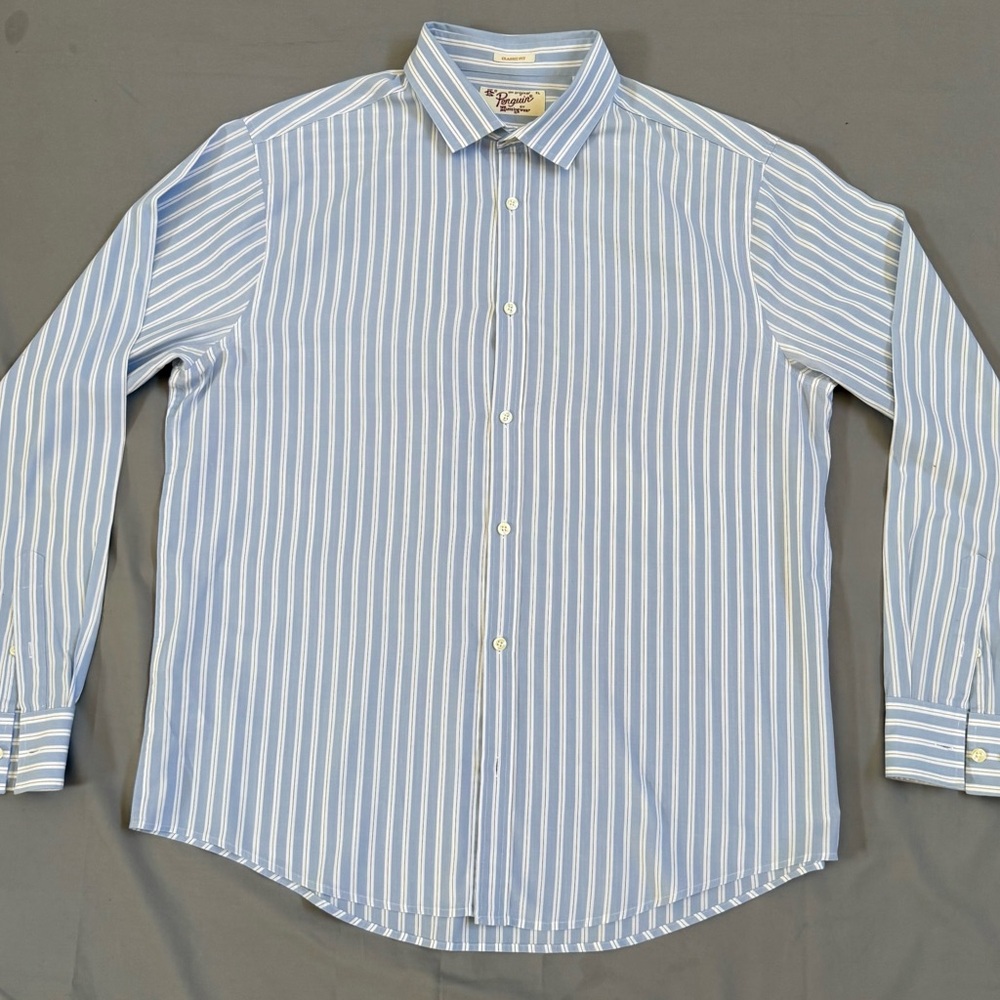Men’s Original Penguin Shirt XL Blue Long Sleeve Classic Fit Button Down‎